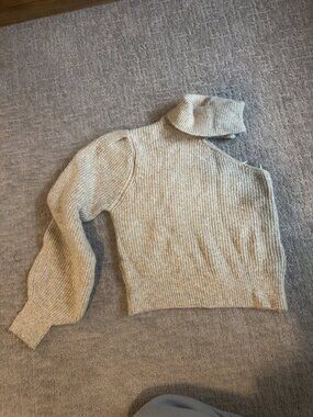 Beige Botany Ribbed Turtleneck Sweater Oatmeal L